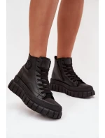 Zateplené Vysoké Tenisky Dámské Na Platformě S Zipem Černé model 21705267 - Boto
