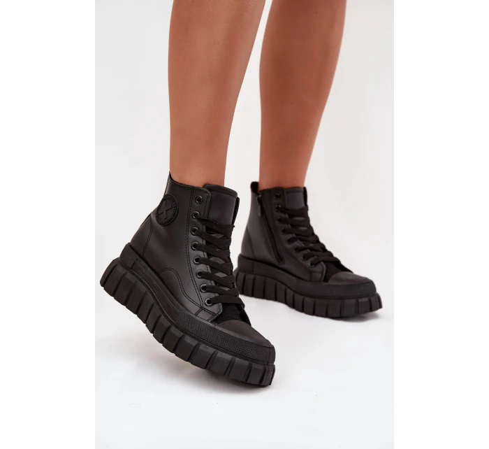 Zateplené Vysoké Tenisky Dámské Na Platformě S Zipem Černé model 21705267 - Boto