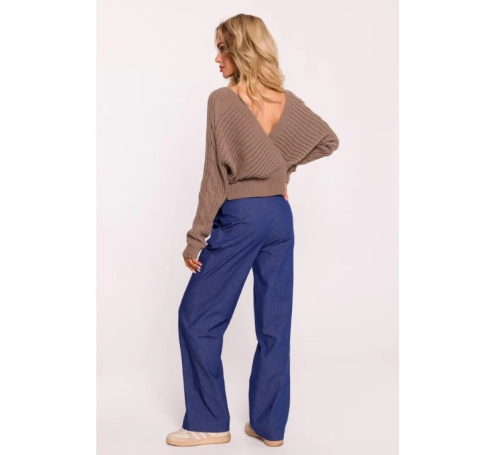 M809 Orezaný sveter s výstrihom do V - cappuccino