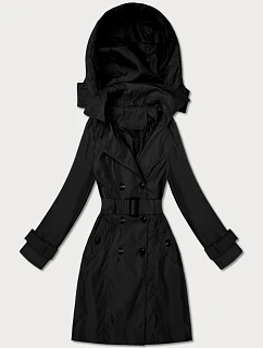 Elegantný dámsky kabát s kapucňou Goodlookin black (T2-2238#-1)