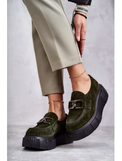 Modne Zamszowe Półbuty Na Platformie Khaki Lemar Marsol