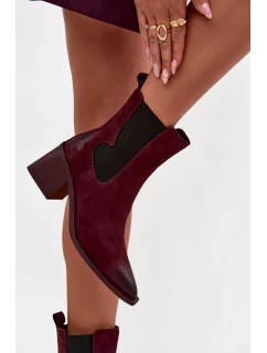 Kožené semišové dámské boty na podpatku vyhřívané model 21712879 bordó - Artiker