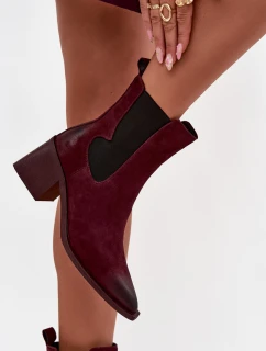 Kožené semišové dámské boty na podpatku vyhřívané model 21712879 bordó - Artiker