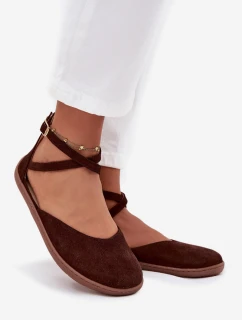 Dámské semišové barefoot baleríny s pásky Zazoo – čokoládové