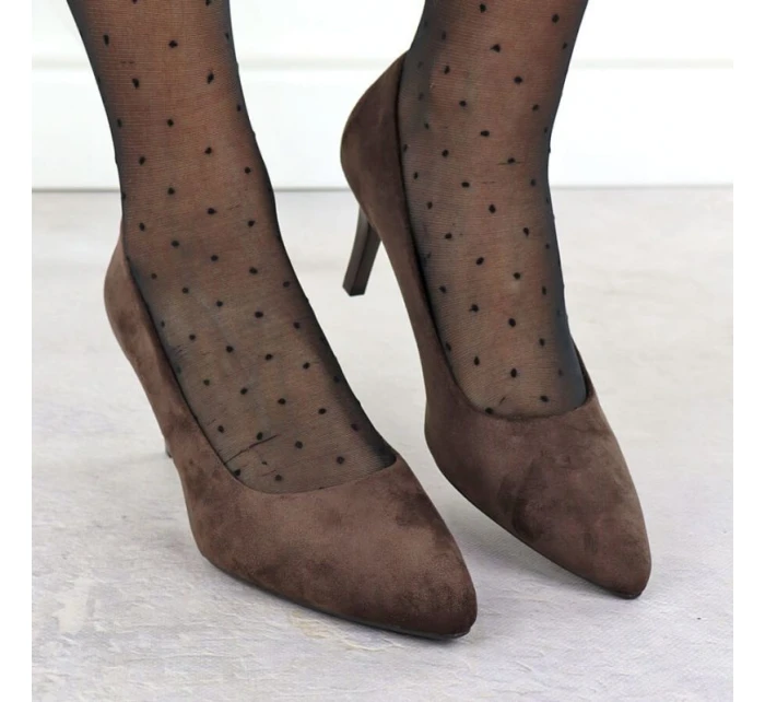 Dámské čokoládové semišové lodičky na jehlovém podpatku Sergio model 21906220 - LEONE