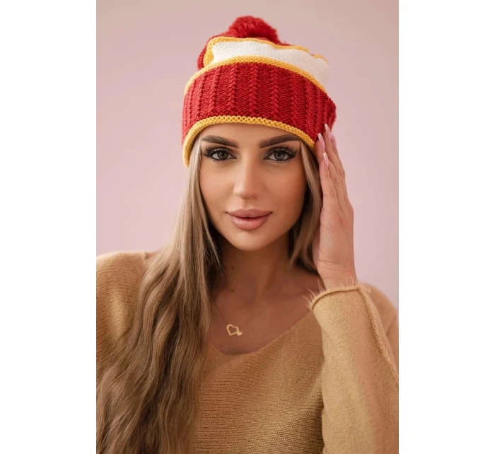 Dámska čiapka Kinga K297 red+mustard+ecru