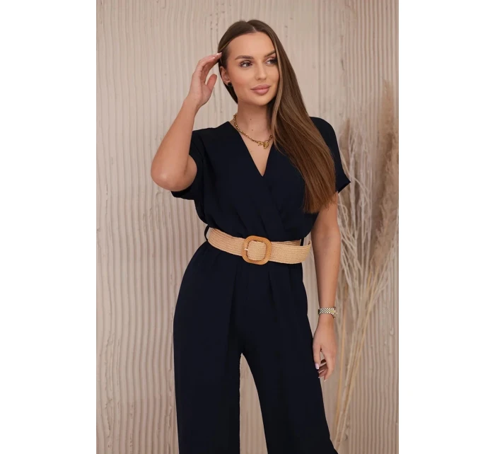 Kombinéza s ozdobným opaskom v páse námornícka farba Kombinéza s ozdobným opaskom v páse námornícka farba