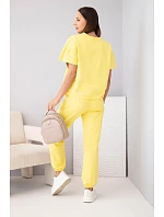 Dámský bavlněný komplet model 22128667 s krátkým rukávem a teplákové kalhoty žlutý - K-Fashion