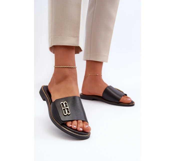 Zazoo 40384 Eleganckie Skórzane Klapki Damskie Czarne