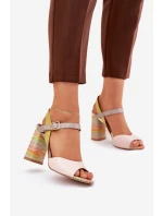 Kožené elegantní sandály na podpatku model 21690027 Multikolor - Laura Messi