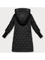 Prešívaná bunda s kapucňou a trapézovým strihom čierna (T2-2290#-1)