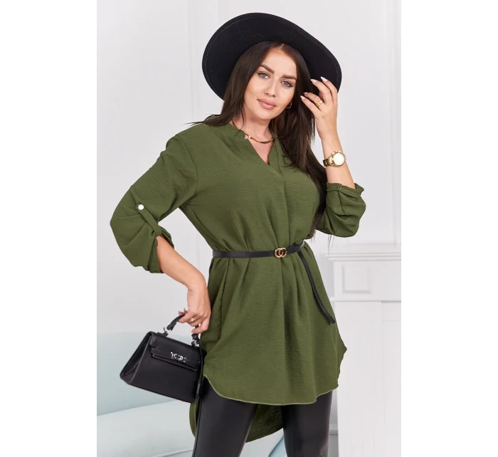 Šaty s delšími zády a pásem khaki Šaty s delšími zády a pásem khaki