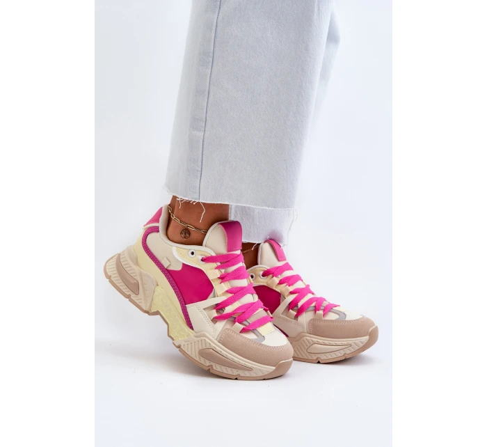 Snekersy Damskie Na Grubej Podeszwie Fuksja Peonema