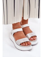 Dámské Kožené Sandály Na Platformě A Klínu Na Suchý Zip model 21690910 Stříbrné - S.Barski