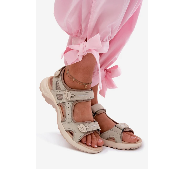 Kožené dámské sandály ve sportovním stylu Béžové model 22123205 - EVENTO