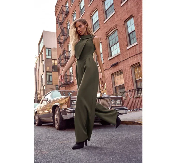 M702 Overal bez rukávov s golierom - khaki farba