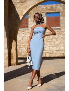 M843 Džínsové midi šaty - svetlomodré