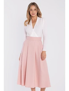 model 22152190 Vzorovaná midi sukně s vysokým pasem broskvová - STYLOVE