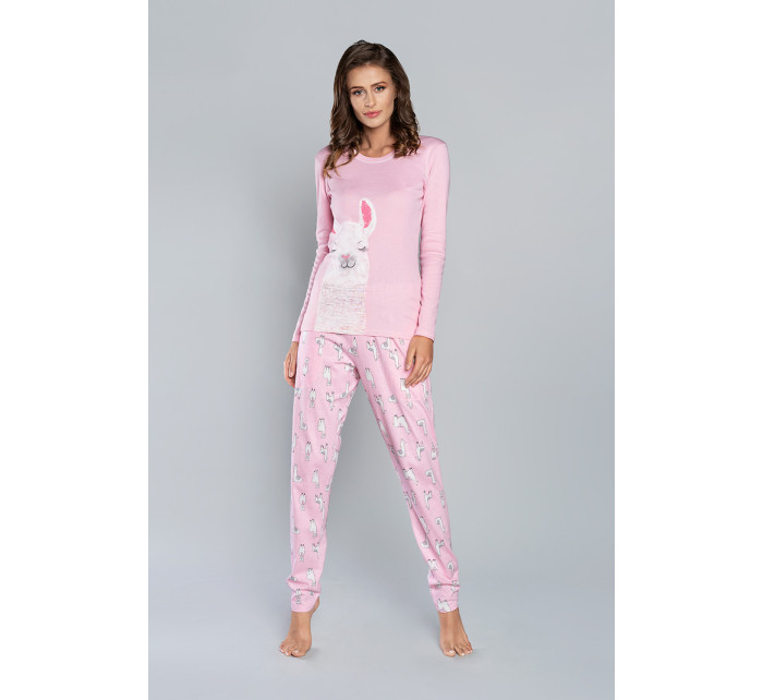Peruánske pyžamo s dlhým rukávom, dlhé nohavice - ružová/ružová potlač
