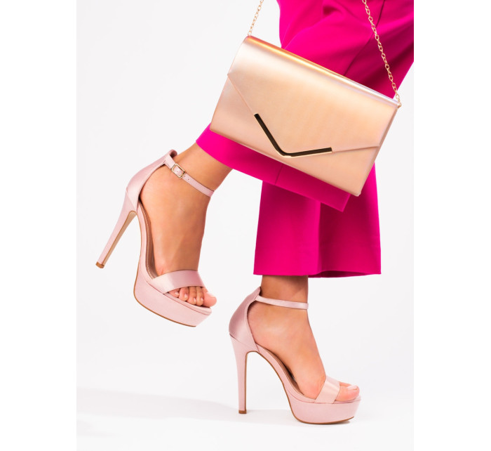 Originální růžové dámské  sandály na jehlovém podpatku