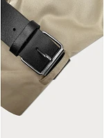 Tmavě béžový dlouhý dámský kabát s opaskem model 19717937 - HONEY WINTER Tmavě béžový dlouhý dámský kabát s opaskem model 19717937 - HONEY WINTER