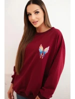 Dámska bavlnená mikina nadrozmernej veľkosti s farebnými krídlami na chrbte bordová Dámska bavlnená mikina nadrozmernej veľkosti s farebnými krídlami na chrbte bordová