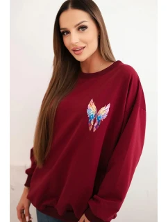 Dámska bavlnená mikina nadrozmernej veľkosti s farebnými krídlami na chrbte bordová