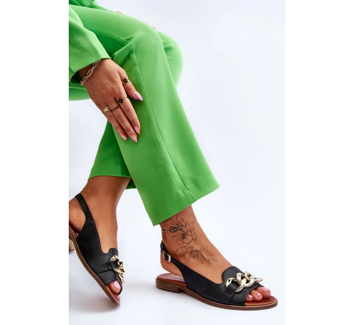 Skórzane Sandały Damskie Lewski Shoes 3230 Czarny Groch