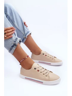 Skórzane Buty Sportowe Damskie Beżowe Mossaia