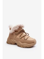 Damskie Botki Trapery Z Futerkiem Beżowe Cresandi Damskie Botki Trapery Z Futerkiem Beżowe Cresandi