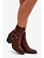 Zateplené dámské kotníkové boty na podpatku s ozdobným prvkem hnědé Jurelle