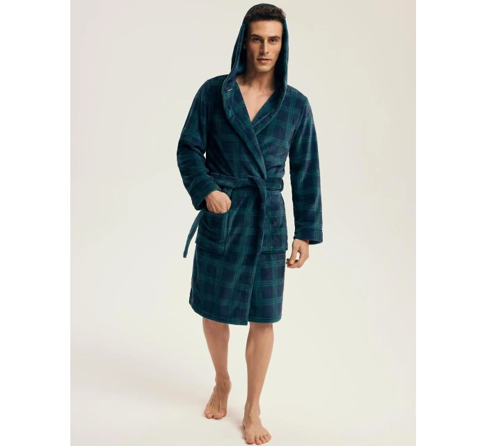 Pánsky župan Nickel 43373 Tmavo modrý so zeleným vzorom - Henderson