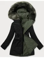 Dámska teplá zimná obojstranná bunda khaki-black (w610)