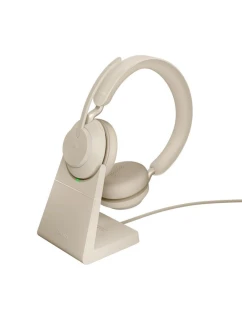 Jabra Evolve2 65 MS Stereo Link380c bezdrôtové slúchadlá do uší, béžové + stojan
