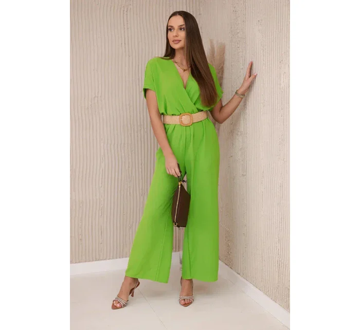 Kombinéza s ozdobným pásom Pistáciová