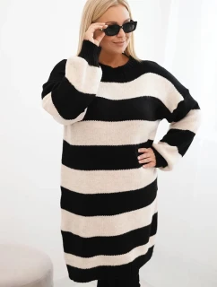 Dámské pletené šaty Plus Size pruhované černá
