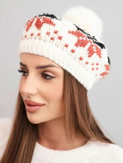 Dámská zimní čepice vlněná s krystaly a vzorem model 21859303 mocca - K-Fashion