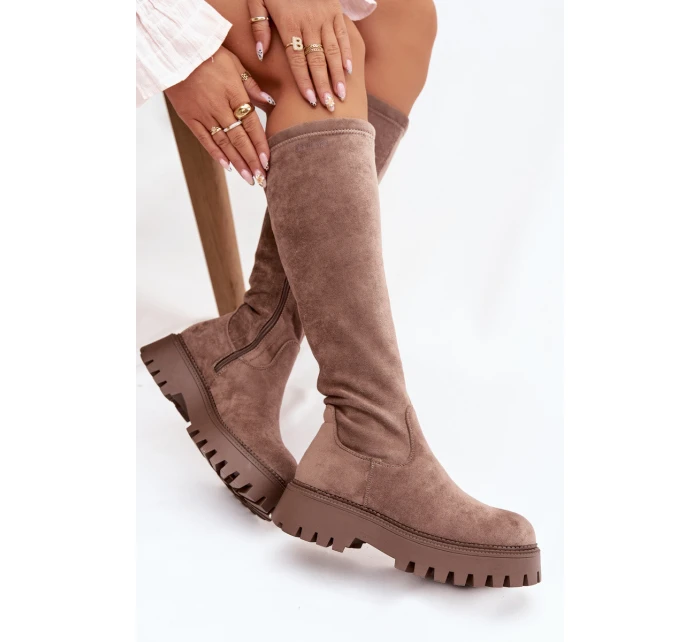 Zateplené dámské kozačky na platformě Big Star OO274722 béžové Zateplené dámské kozačky na platformě Big Star OO274722 béžové