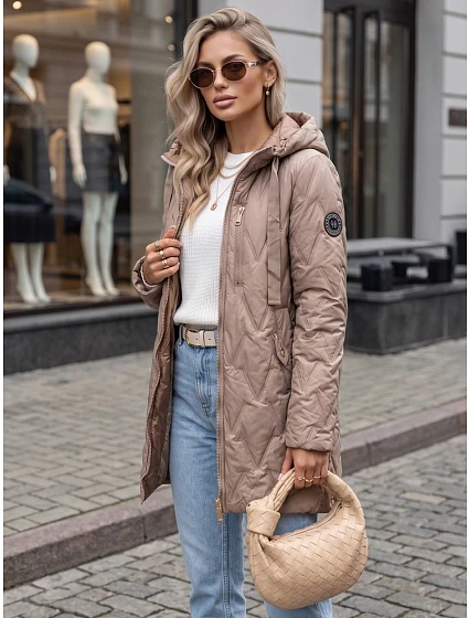 Kurtka damska przejściowa pikowana z kapturem beżowa model 22342134 - FashionStreet