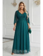 Dlouhé lehké třpytivé šaty s výstřihem a rukávy zelené model 21802212 - numoco basic Dlouhé lehké třpytivé šaty s výstřihem a rukávy zelené model 21802212 - numoco basic