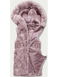 Ružová kožušinová vesta s kapucňou (B8059-81)
