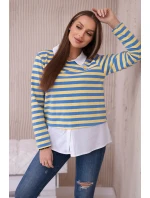 Pruhovaná bavlnená blúzka s golierom denim+žltá
