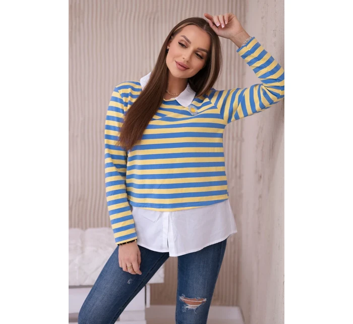 Pruhovaná bavlnená blúzka s golierom denim+žltá