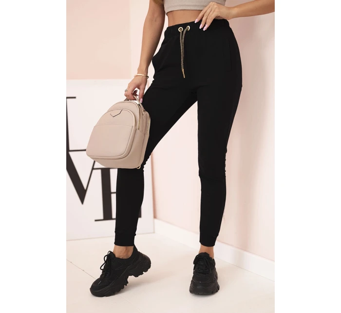 Dámské bavlněné cargo kalhoty s kapsami a řetízkem béžové