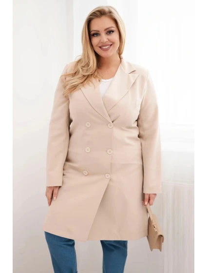 Dámský kabát Plus Size model 21959202 s límcem béžový - K-Fashion