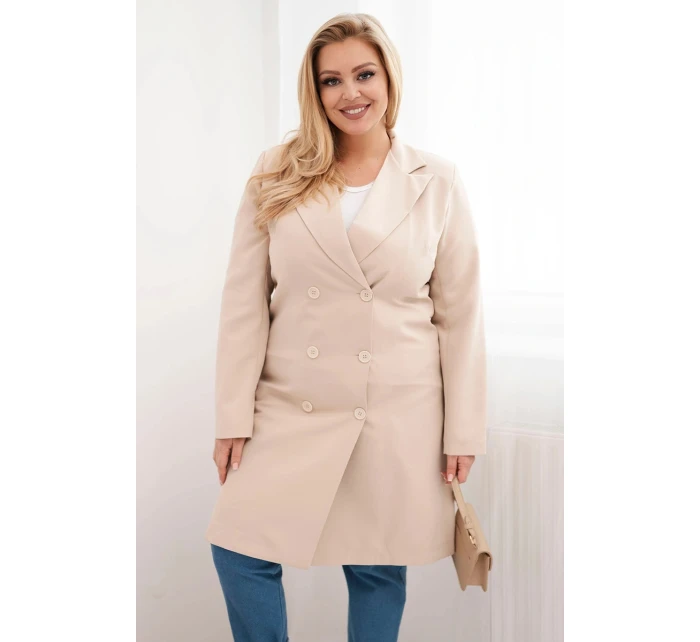 Dámsky dvojradový kabát s golierom v béžovej farbe