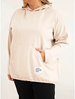 Dámska mikina Plus Size z viskózy s kapucňou a klokaním vreckom, béžová Dámska mikina Plus Size z viskózy s kapucňou a klokaním vreckom, béžová