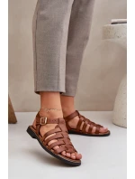 Kožené sandály na plochém podpatku Zazoo model 21682338 Camel - Boto Kožené sandály na plochém podpatku Zazoo model 21682338 Camel - Boto