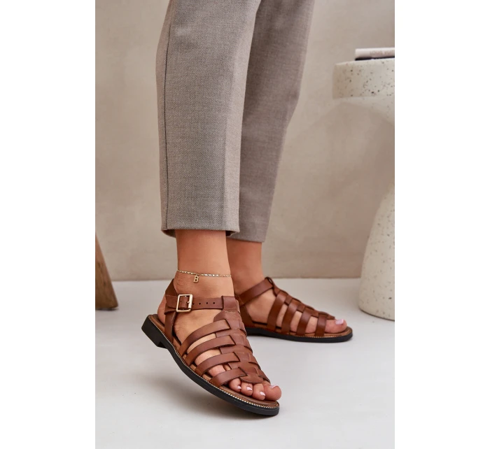 Kožené sandály na plochém podpatku Zazoo model 21682338 Camel - Boto Kožené sandály na plochém podpatku Zazoo model 21682338 Camel - Boto