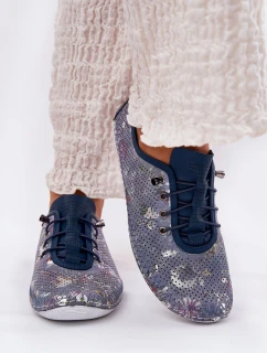 Półbuty Damskie Ze Skóry Naturalnej Wzorzyste Artiker 56C2691 Niebieskie